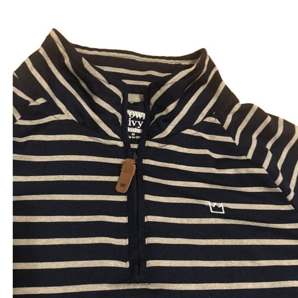 Crown & Ivy Boys Medium Nautical 3/4 Zip pullover Lightweight Navy Gray Stripe